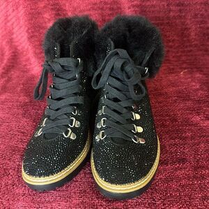 INC Faux Fur top Sparkly Black Embellishments on Boot NWT